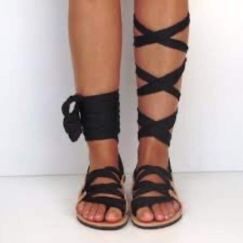 Womens Black Lace-Up Gladiator Sandals